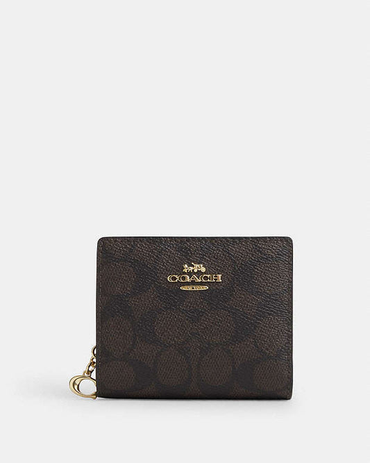 Coach Snap Wallet In Signature Canvas Coffee