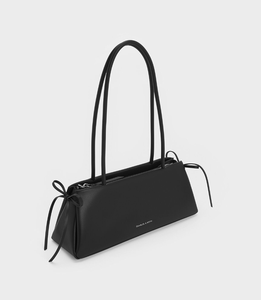 Charles & Keith - Hazel Bow Elongated Trapeze Shoulder Bag - Black
