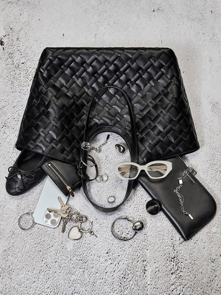CHARLES & KEITH 
Ivette Woven Tote Bag - Noir