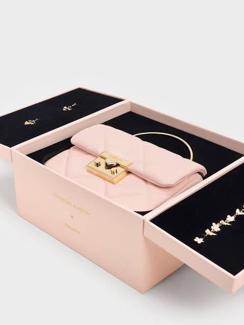 Charles & Keith Quilted Boxy Top Handle Bag - Pink