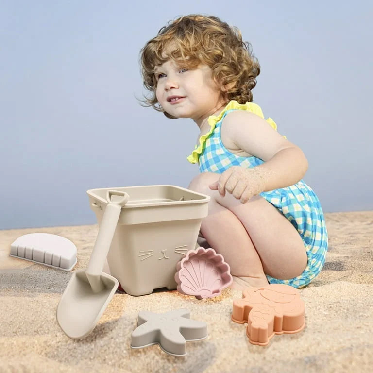 Silicone Beach Bucket, Shovel & Sand Molds Toys