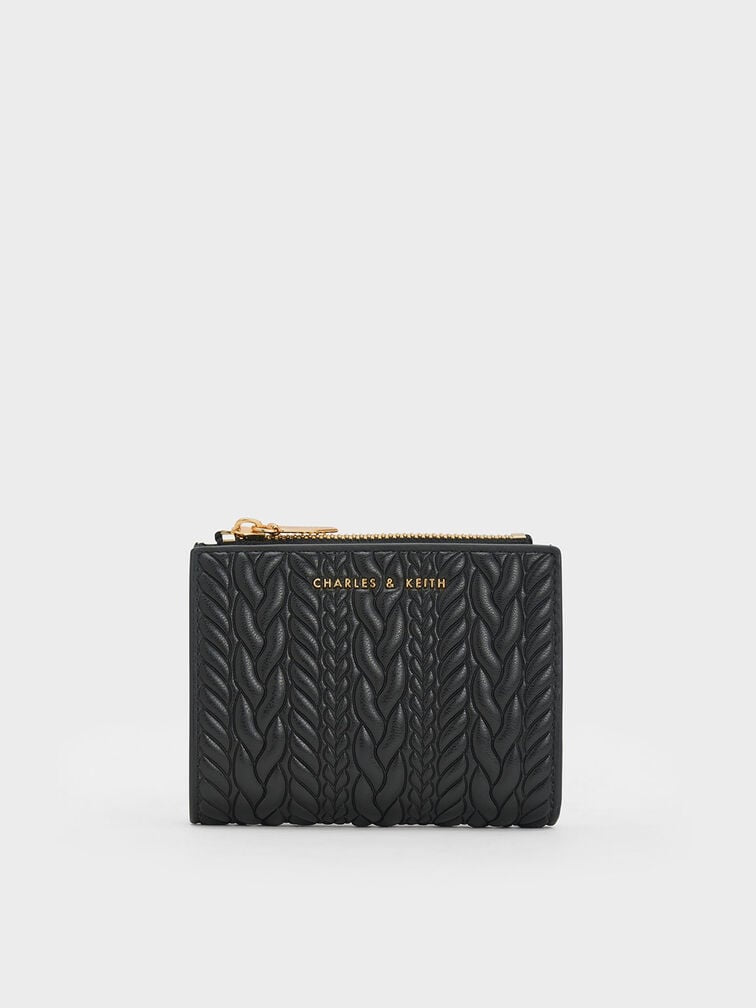 Charles & Keith Apolline Textured Top-Zip Wallet - black