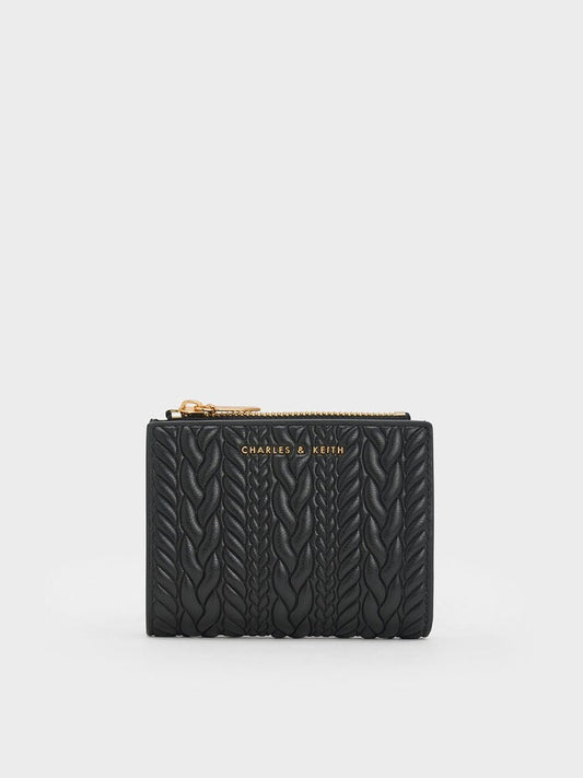 Charles & Keith Apolline Textured Top-Zip Wallet - black