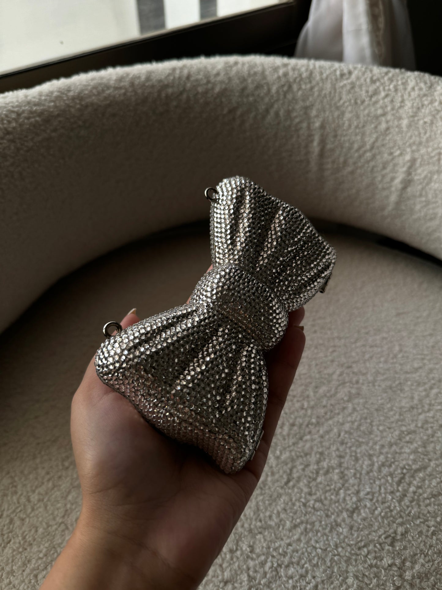 Rhinestone Bow Silver