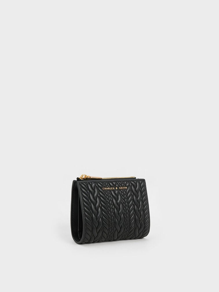 Charles & Keith Apolline Textured Top-Zip Wallet - black