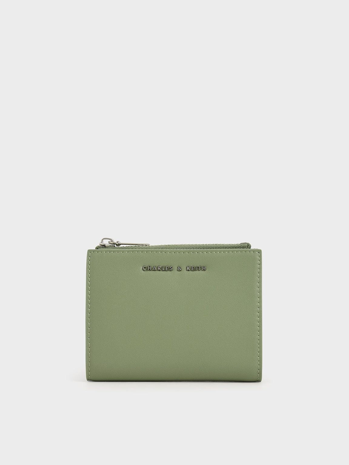 Charles & Keith Harmonee Top Zip Small Wallet - Sage green