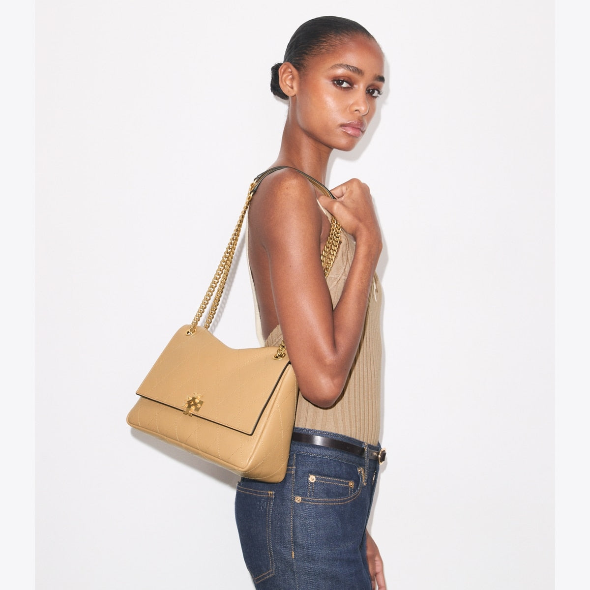 CHARLIE QUILTED SHOULDER BAG Pecan