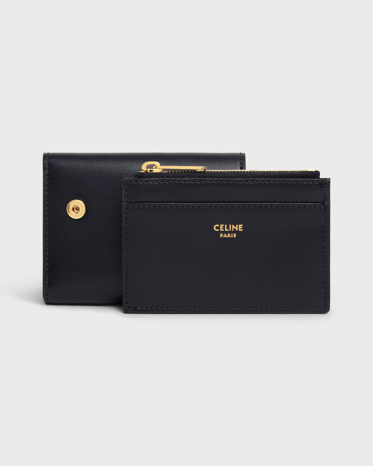 COMPACT WALLET WITH COIN TRIOMPHE IN CALFSKIN Black