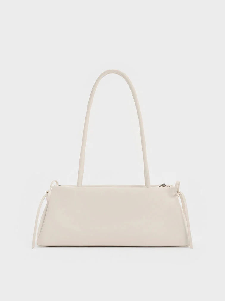 Charles & Keith - Hazel Bow Elongated Trapeze Shoulder Bag- White