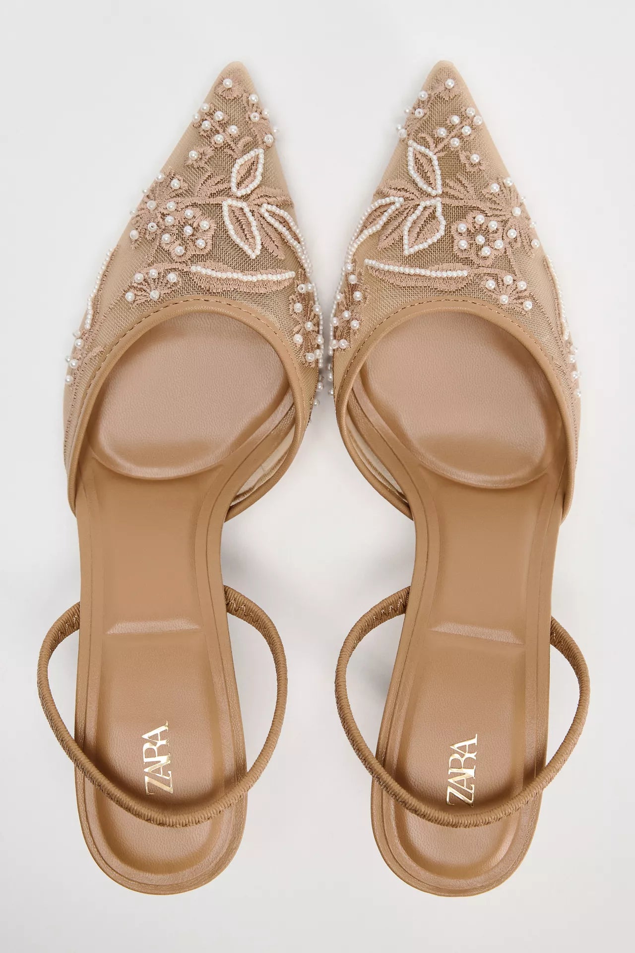 ZARA EMBROIDERED MESH SLINGBACK SHOES