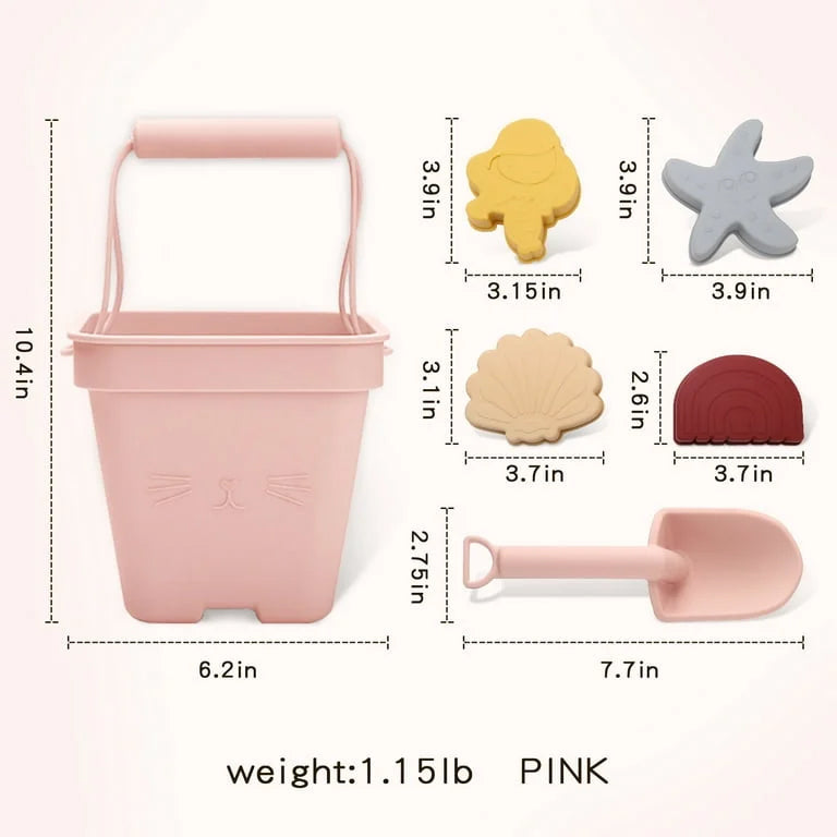 Silicone Beach Bucket, Shovel & Sand Molds Toys