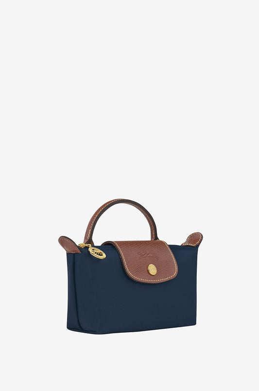 Long champ POUCH WITH HANDLE Navy - Recycled Canvas