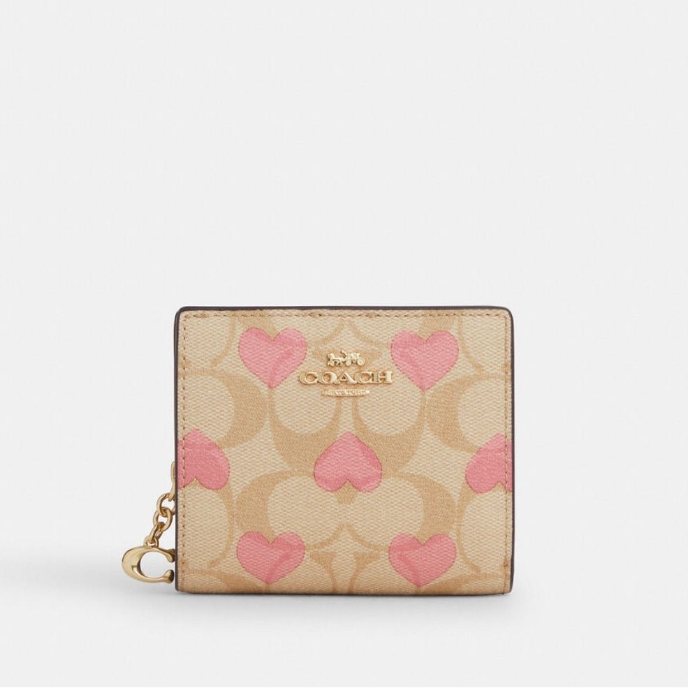 Coach Snap Wallet In Signature Canvas With Heart Print