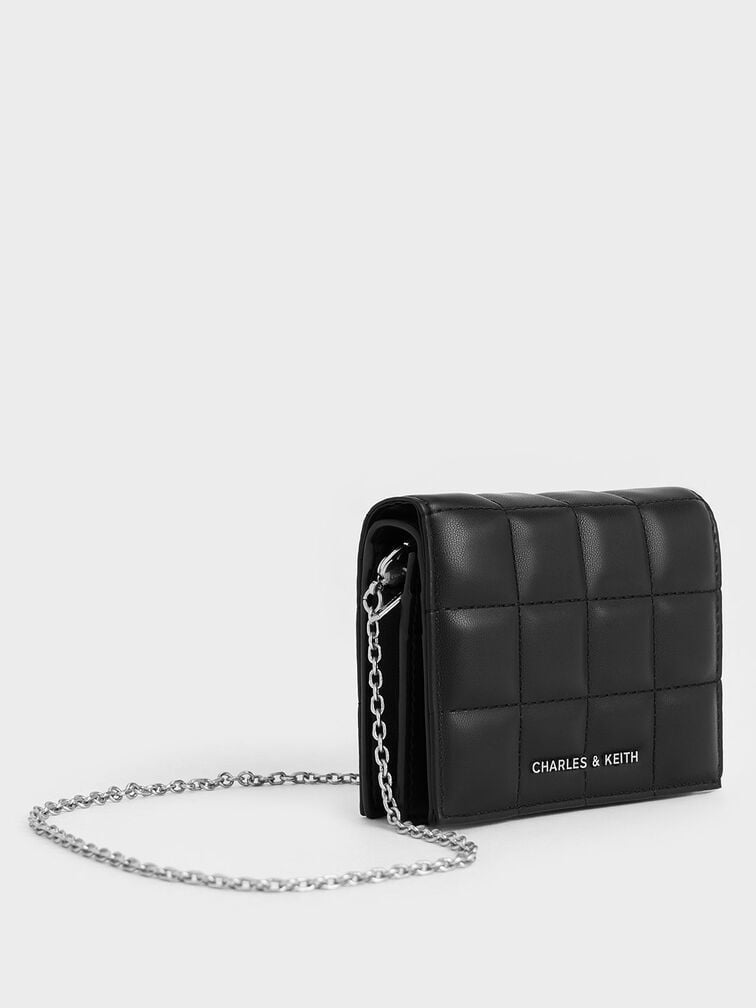 C & K Cassia Quilted Chain-Handle Mini Wallet - Noir