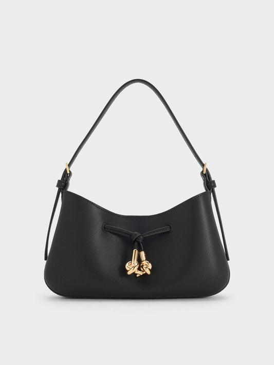 Mila Metallic-Knot Shoulder Bag - Black