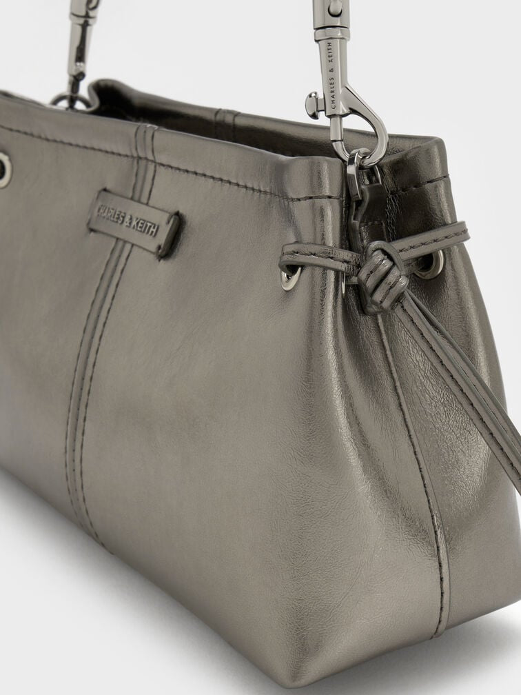 Noane Metallic Top Handle Bag - Pewter