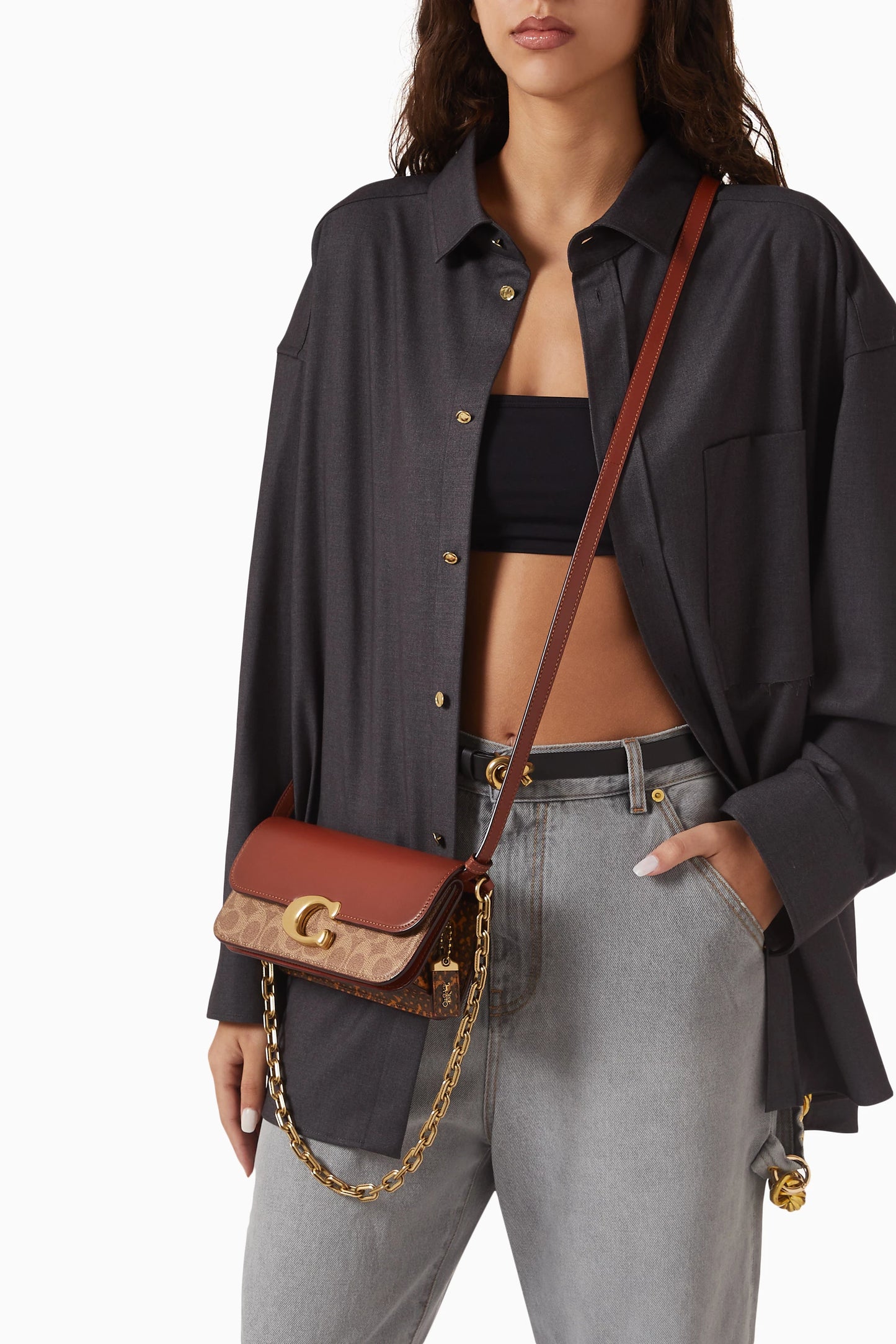 Coach Idol Bag 23 In Signature Canvas With Snakeskin Detail