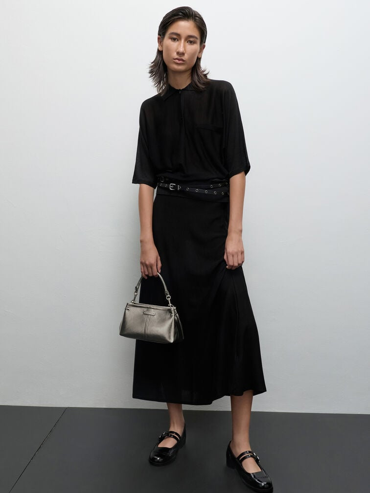 Noane Metallic Top Handle Bag - Pewter