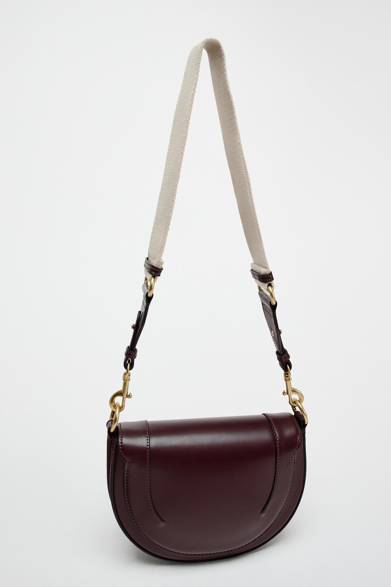 ZARA CANVAS STITCHED CROSSBODY BAG Burgundy