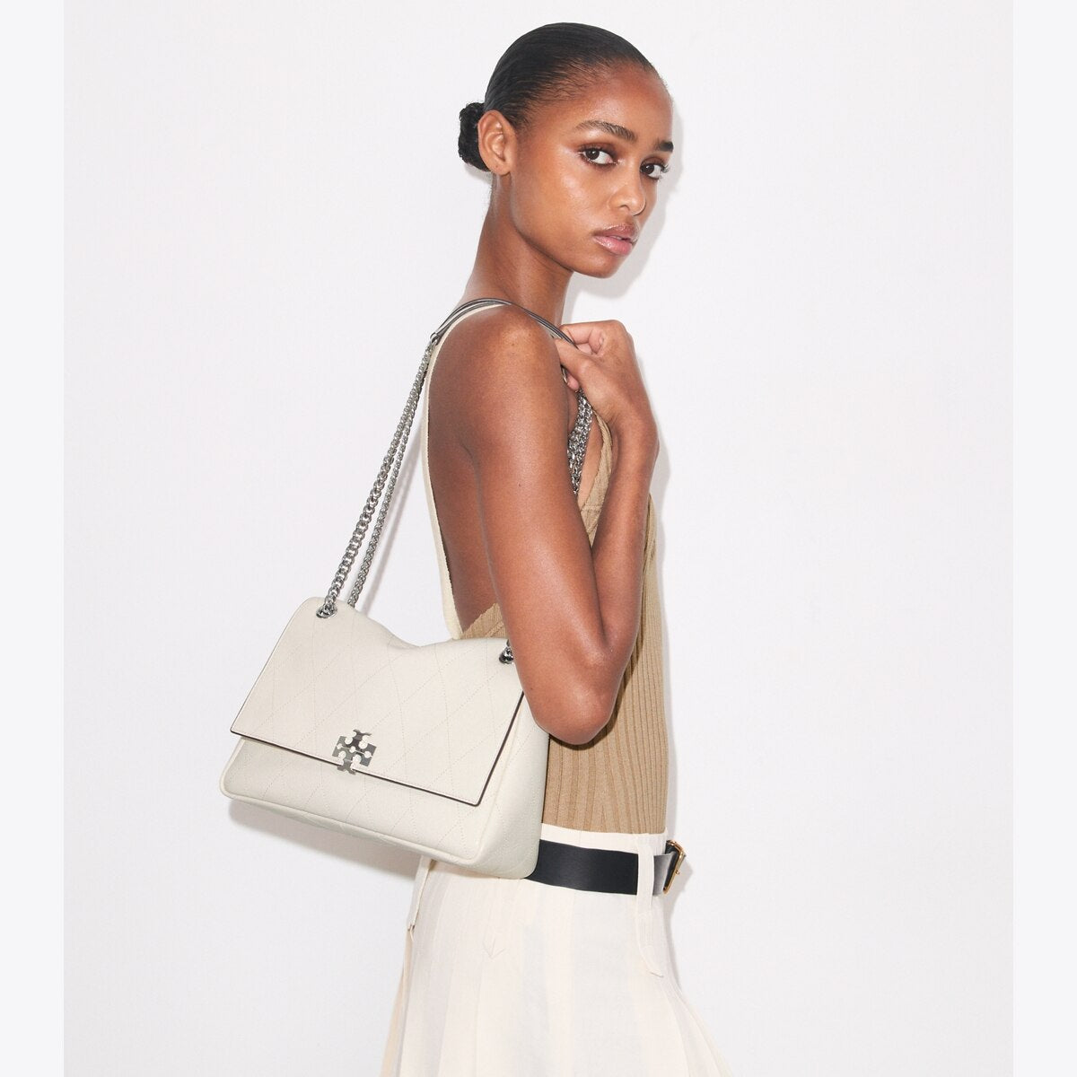 CHARLIE QUILTED SHOULDER BAG white