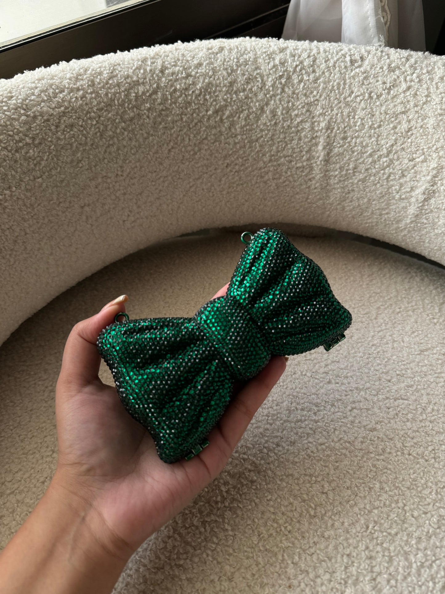 Rhinestone Bow Emerald
