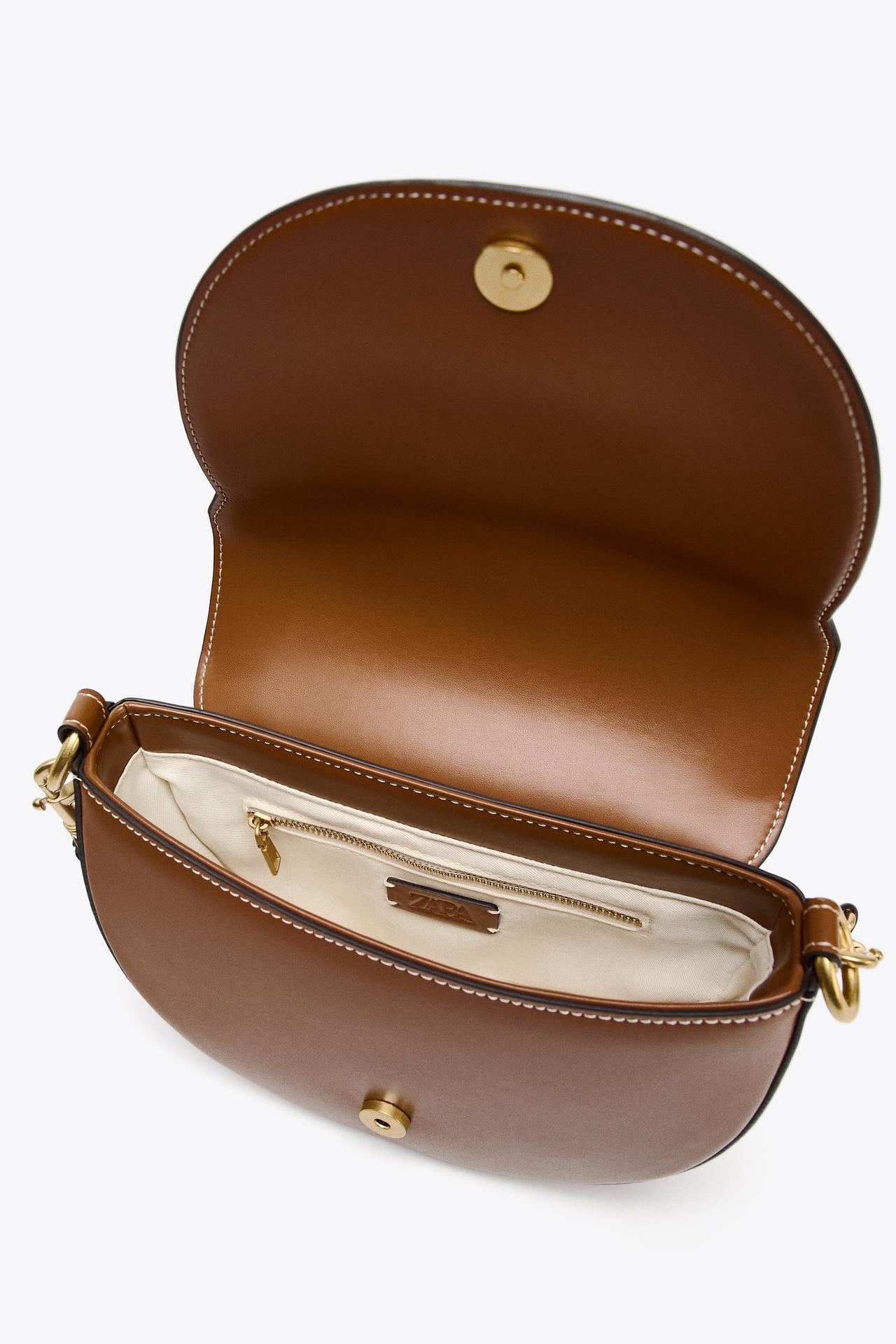 ZARA CANVAS STITCHED CROSSBODY BAG Dark Tan