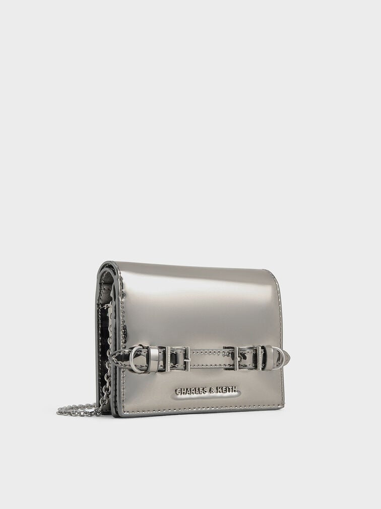 Sloane Metallic Chain-Handle Wallet - Pewter