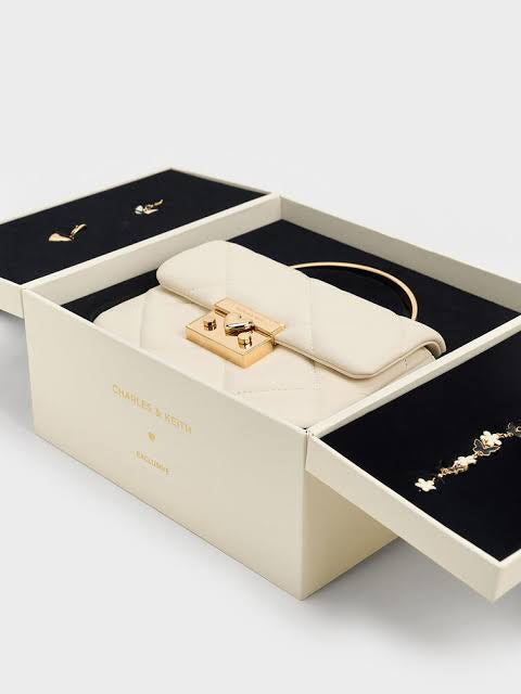 Charles & Keith Quilted Boxy Top Handle Bag - ivory