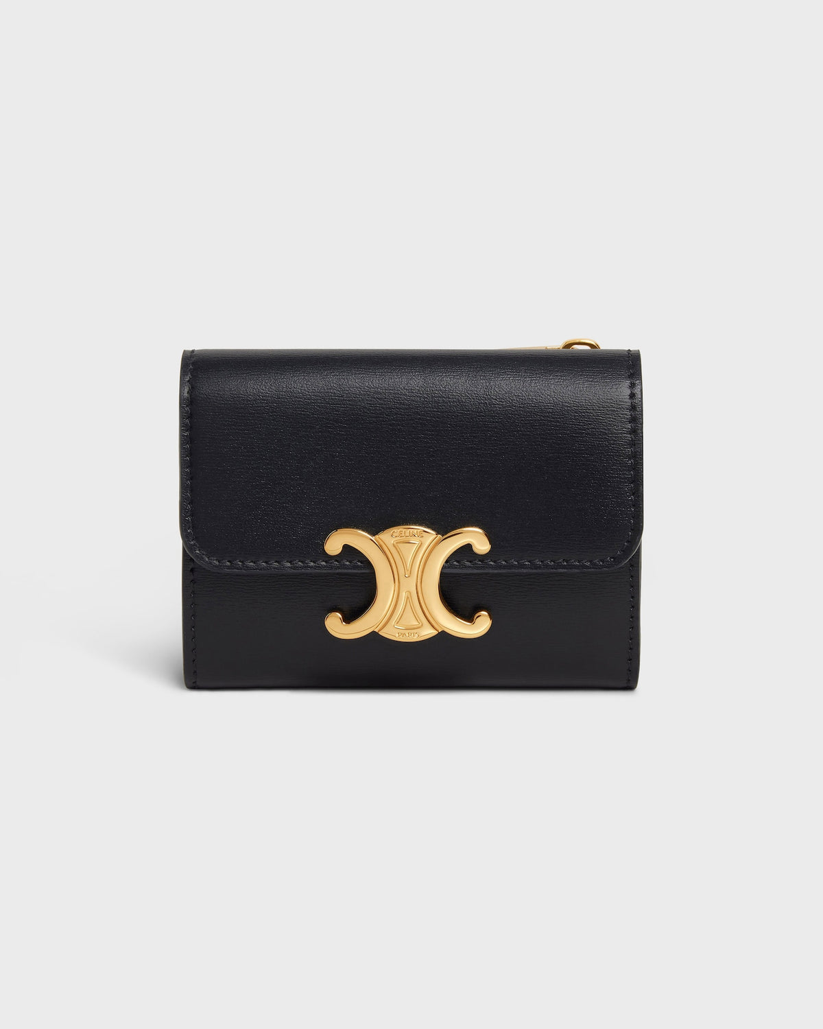 COMPACT WALLET WITH COIN TRIOMPHE IN CALFSKIN Black