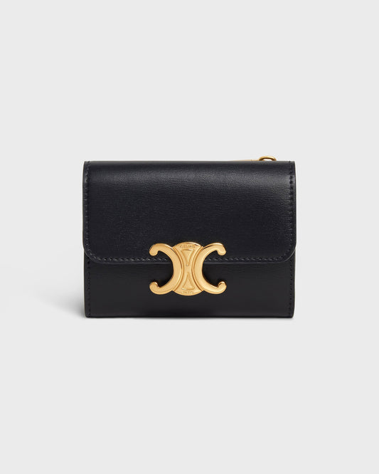 COMPACT WALLET WITH COIN TRIOMPHE IN CALFSKIN Black
