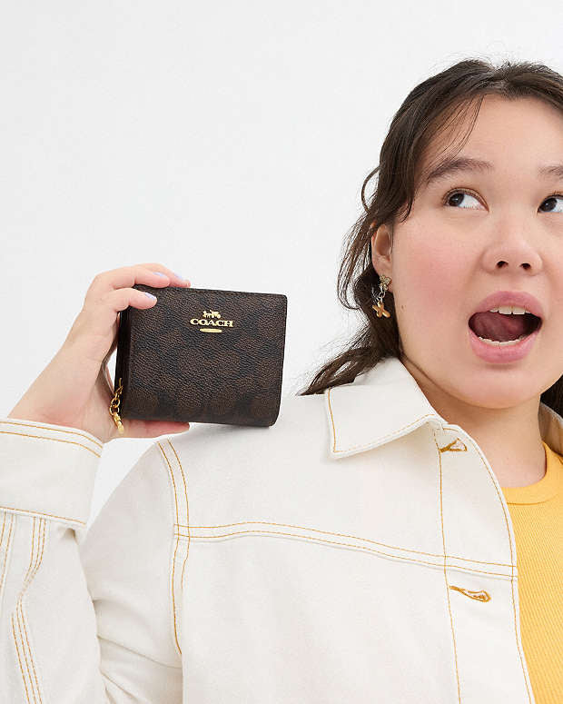 Coach Snap Wallet In Signature Canvas Coffee