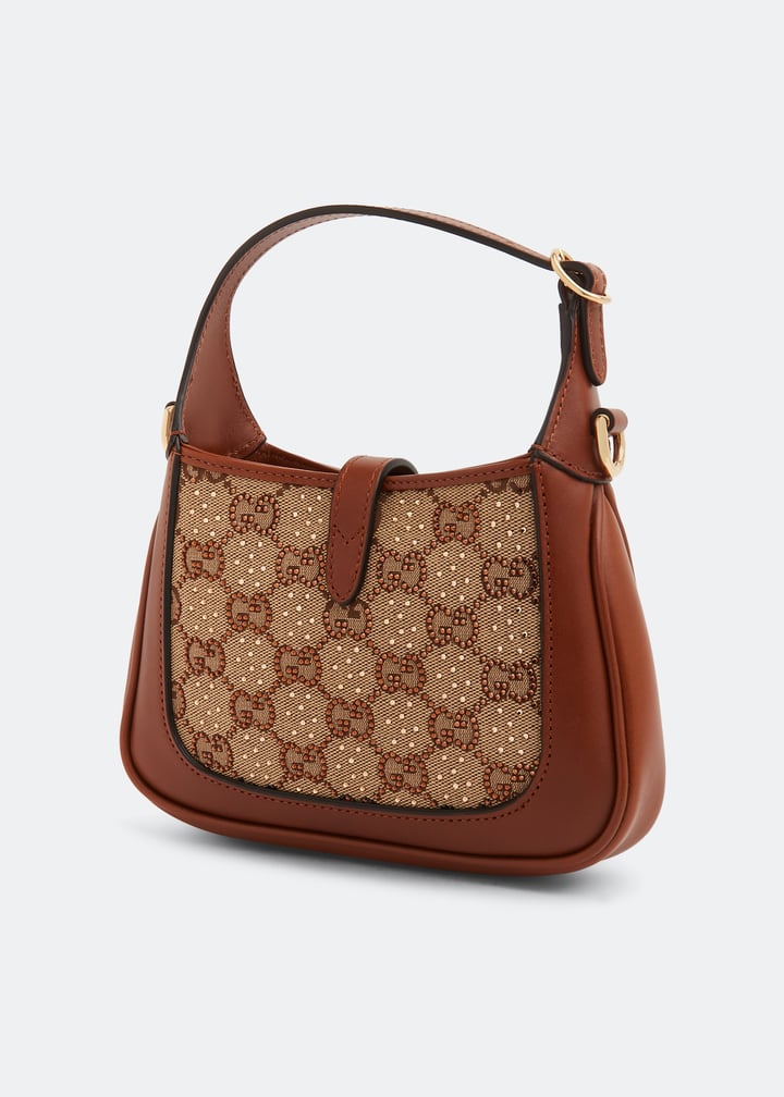 Gucci Brown Leather/Satin Crystal GG Jackie 1961 Mini Bag
