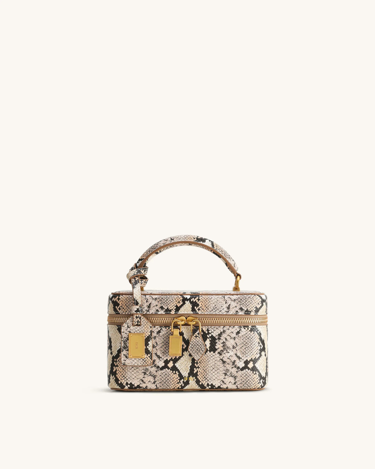 Cleo Snake-Embossed Box Shape Top Handle Bag - snake