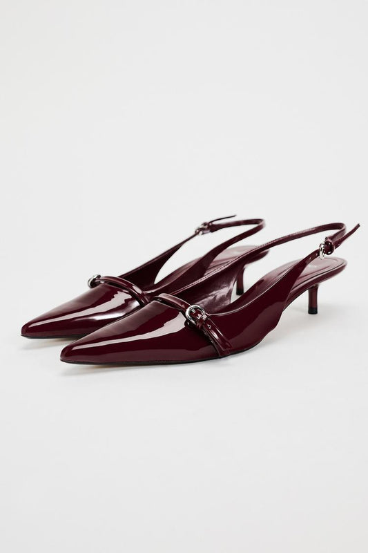 ZARA BURGUNDY SLINGBACK BUCKLE SHOES