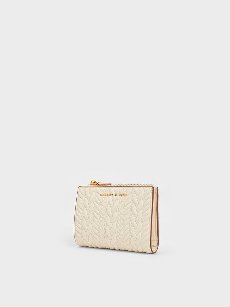 Charles & Keith Apolline Textured Top-Zip Wallet - Ivory