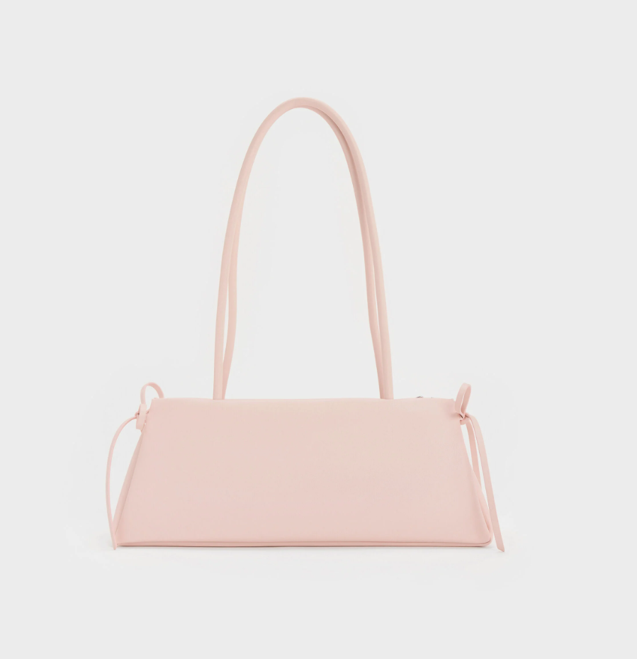Charles & Keith - Hazel Bow Elongated Trapeze Shoulder Bag- Pink