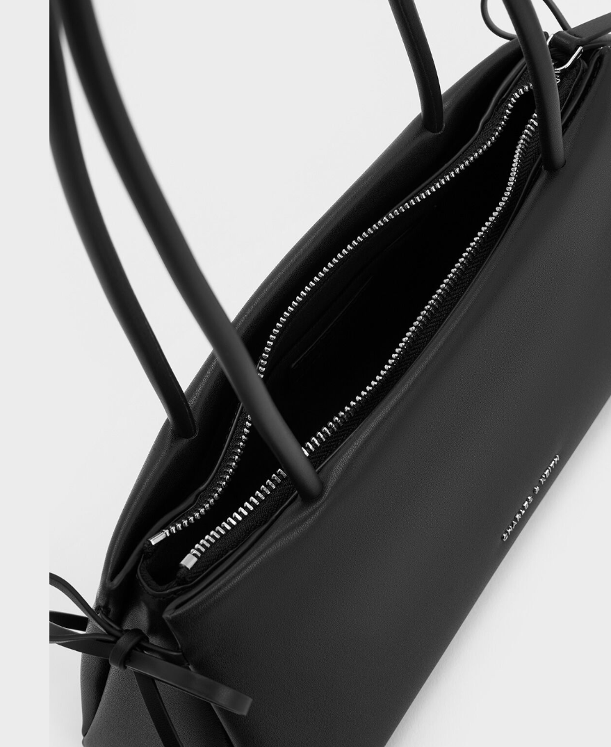 Charles & Keith - Hazel Bow Elongated Trapeze Shoulder Bag - Black