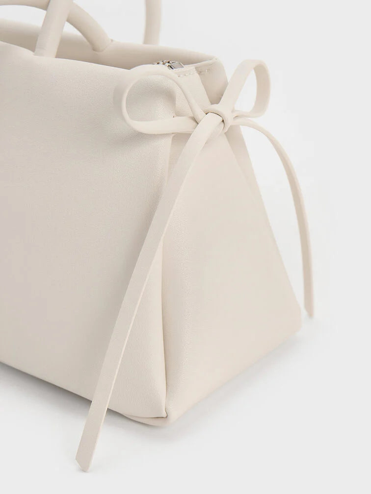 Charles & Keith - Hazel Bow Elongated Trapeze Shoulder Bag- White