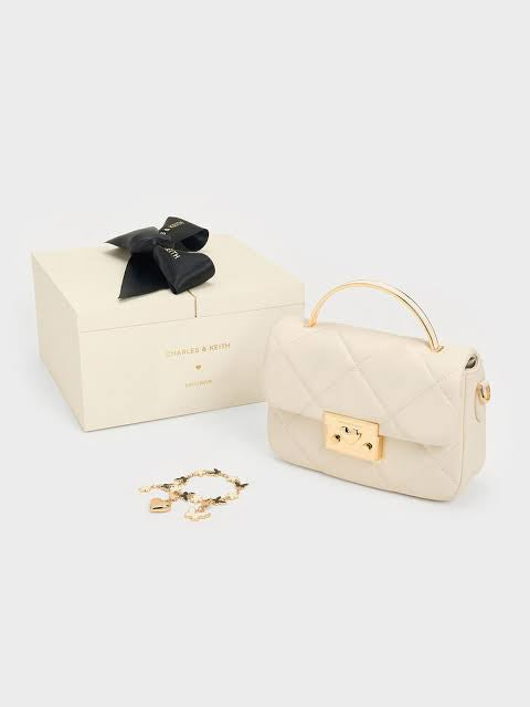 Charles & Keith Quilted Boxy Top Handle Bag - ivory