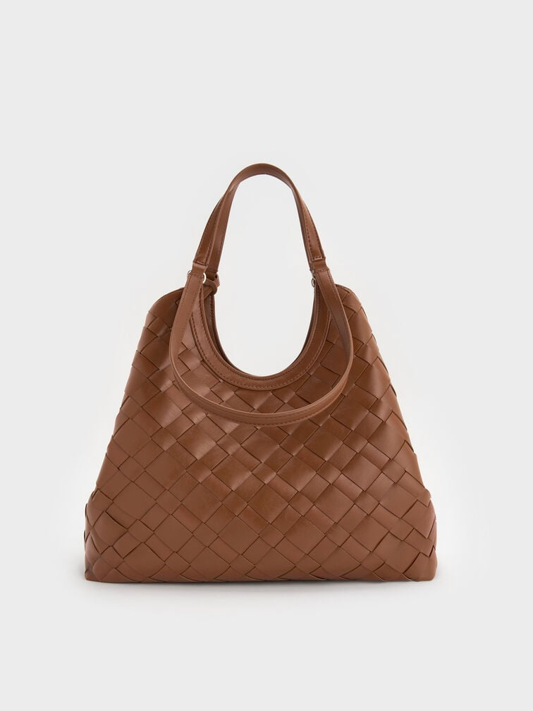 CHARLES & KEITH 
Ivette Woven Tote Bag - Chocolate