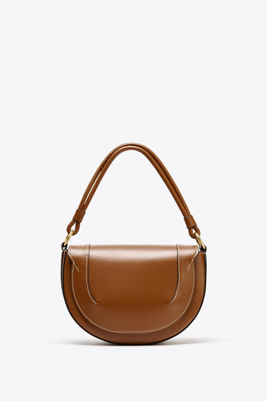 ZARA CANVAS STITCHED CROSSBODY BAG Dark Tan
