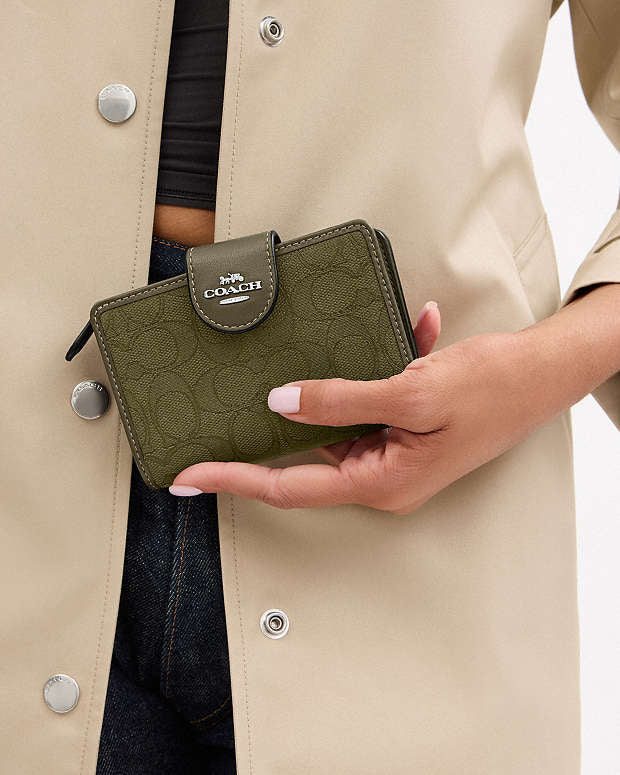 COACH® | Medium Corner Zip Wallet In Signature Jacquard