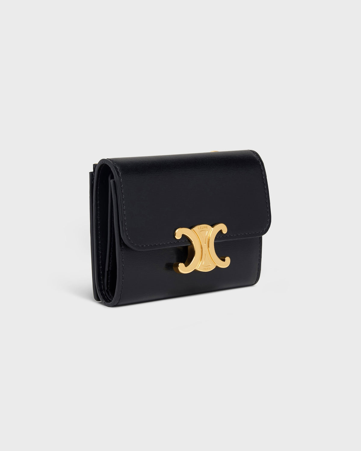 COMPACT WALLET WITH COIN TRIOMPHE IN CALFSKIN Black