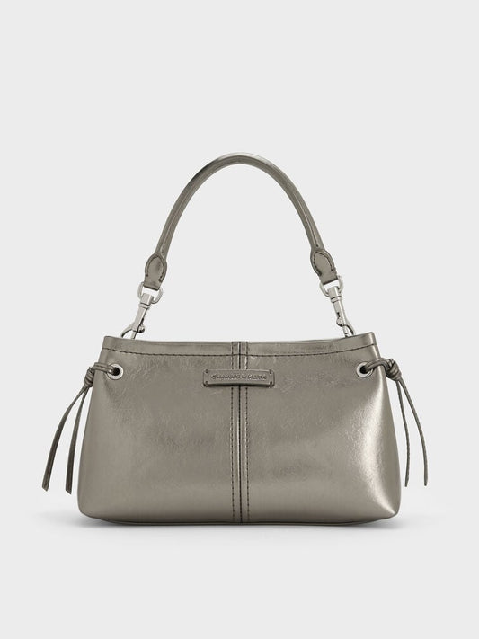Noane Metallic Top Handle Bag - Pewter