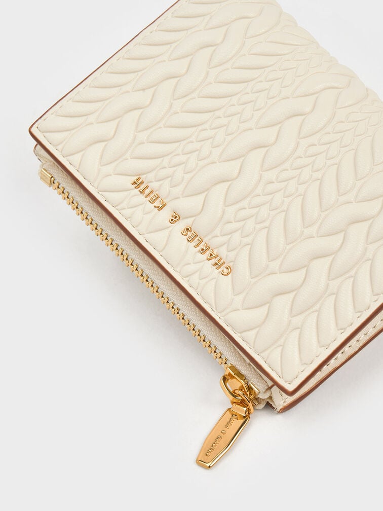 Charles & Keith Apolline Textured Top-Zip Wallet - Ivory