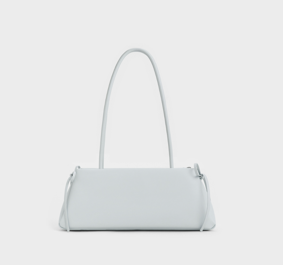 Charles & Keith - Hazel Bow Elongated Trapeze Shoulder Bag- Blue