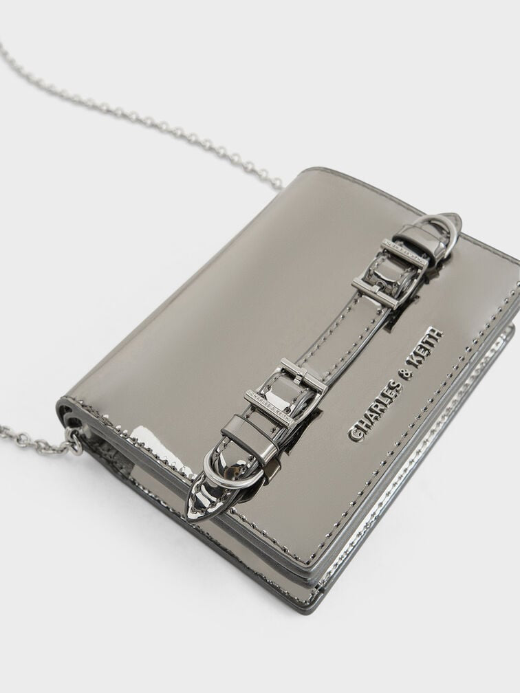 Sloane Metallic Chain-Handle Wallet - Pewter