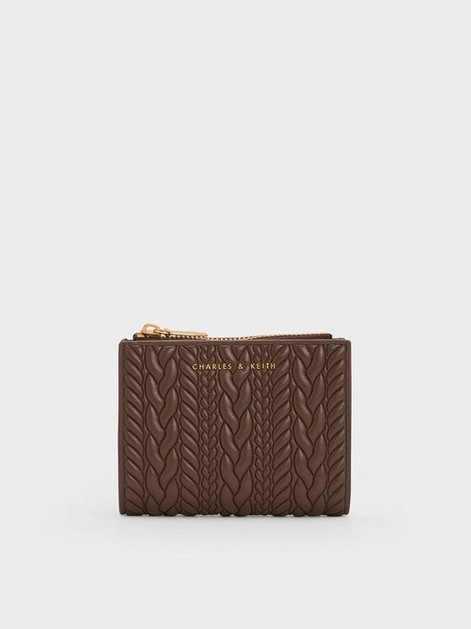 Charles & Keith Apolline Textured Top-Zip Wallet - chocolate