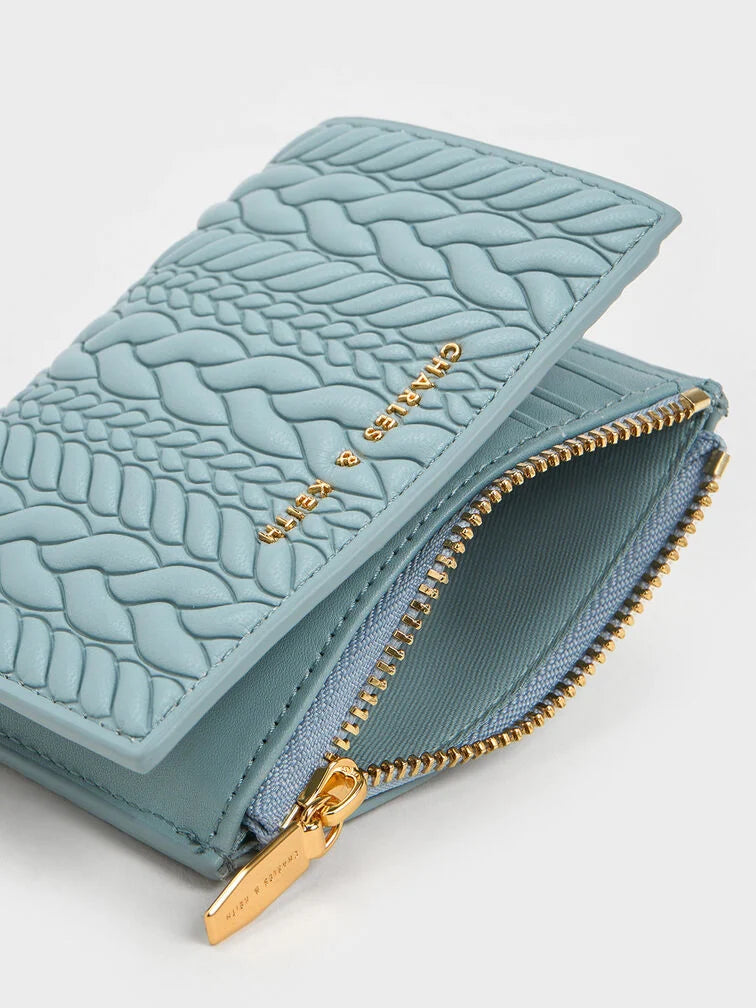 Charles & Keith Apolline Textured Top-Zip Wallet - slate blue