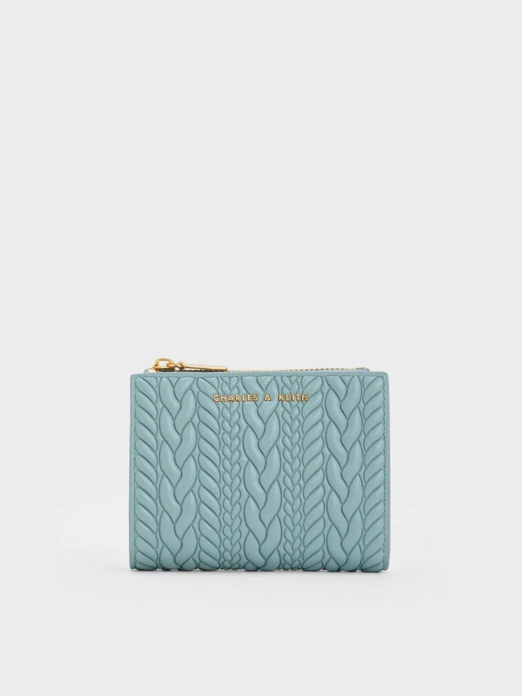 Charles & Keith Apolline Textured Top-Zip Wallet - slate blue